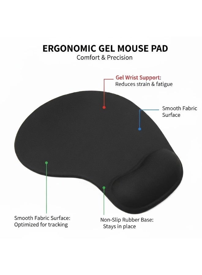 Muzz Ergonomic Mouse Pad with Wrist Rest, Gel Wrist Support Mousepad, Pain Relief Laptop Computer Mouse Pad, Non-Slip Mouse Pads for Office & Home Black - Image 3